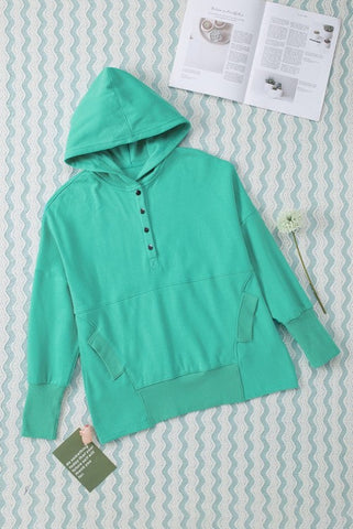 Henley Style Fall Hoodie - Green