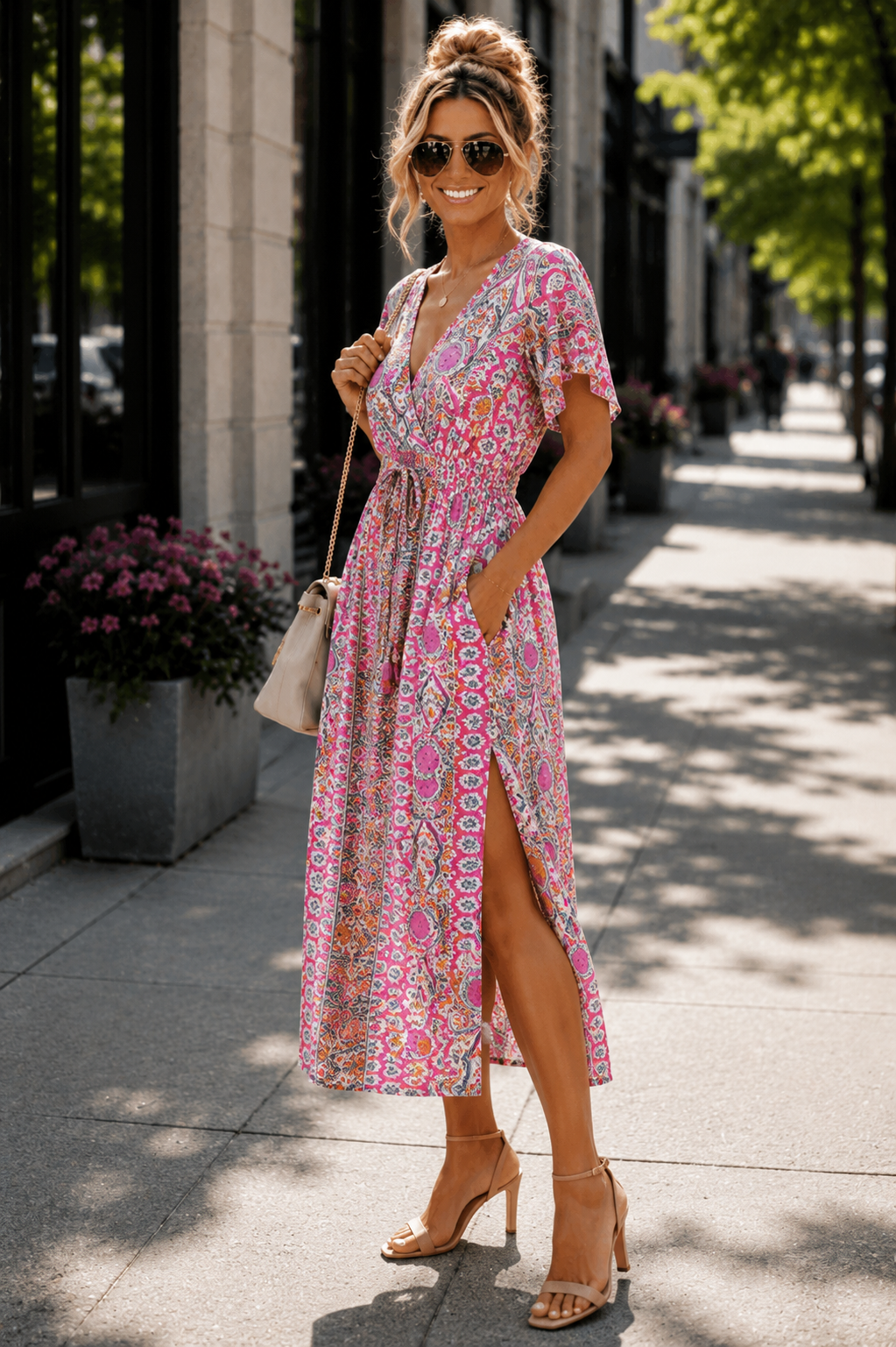 Boho Style Maxi Dress - Pink Boho Style Maxi Dress - Pink