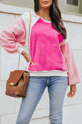 Color Block Fuzzy Sweatshirt - Pink