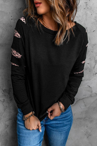 Black Leopard Crew Neck Sweatshirt