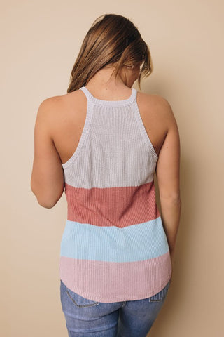 Sweater Knit Color Block Tank - Gray and Marsala