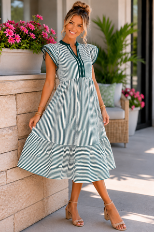 Striped Midi Dress - Green