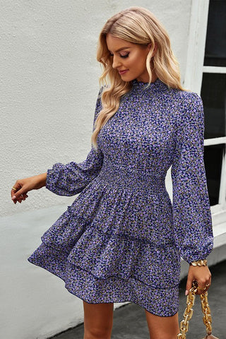 Spring Floral Long Sleeve Dress - Navy