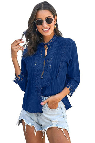 Daisy Crochet Blouse - Navy