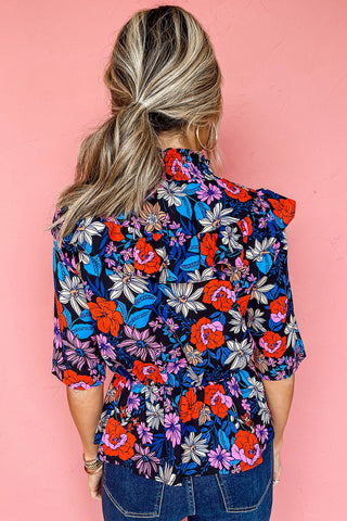 Peplum Floral Top - Blue