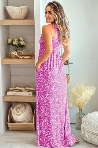 Leopard Maxi Dress - Dark Pink