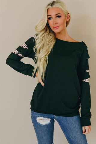 Black Leopard Crew Neck Sweatshirt