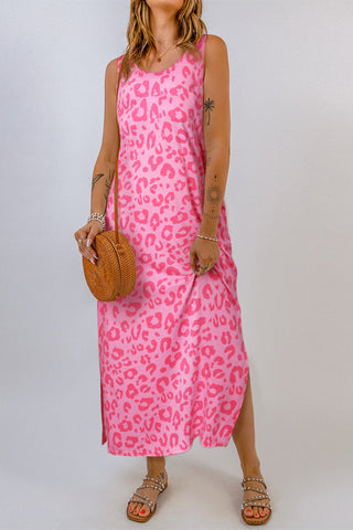 Sleeveless Maxi Dress - Neon Pink Leopard