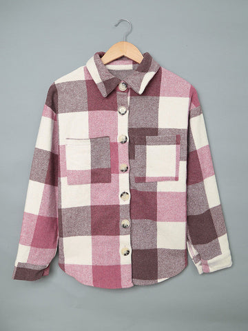 Thick Flannel Buffalo Plaid Shacket with Pockets - Pink