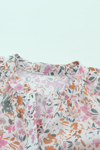 Mandarine Collar Floral Blouse - Pink