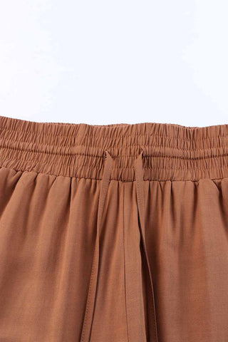 Elastic Waist Wide Leg Pants - Camel