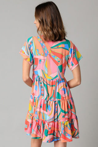 Retro Vibes Short Sleeve Dress - Coral