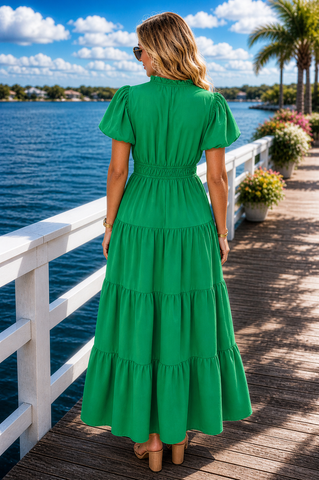 Summer Soirée Solid Dress - Green