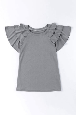 Ruffle Sleeve Top - Gray