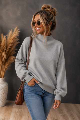 Mock Neck Sweater - Gray
