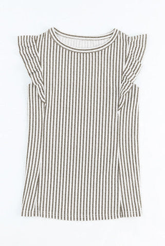 Striped Ruffle Sleeve Top - Gray