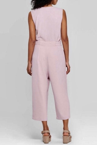 Crop Jumpsuit with Sash - Pink
