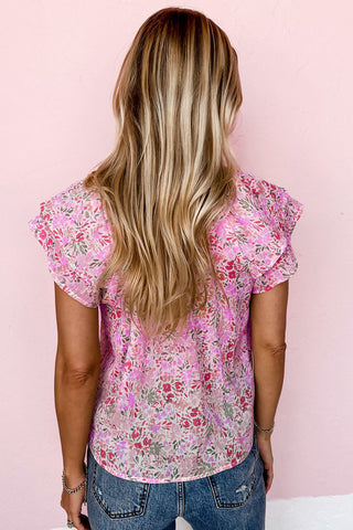 Mandarine Collar Floral Blouse - Pink