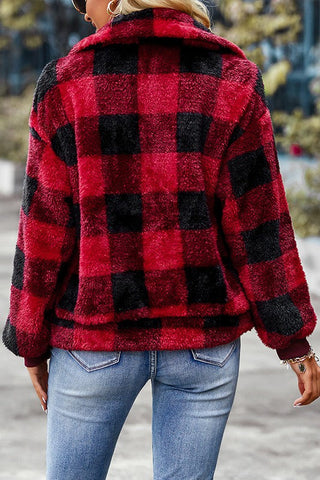 Collared Buffalo Plaid Jacket - Red