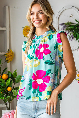 Sleeveless Floral Top - Mint