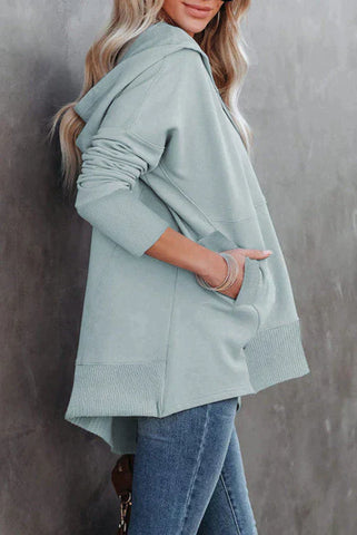Henley Style Fall Hoodie - Sage/Gray