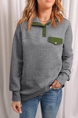 Snap Quilted Pullover - Charcoal and Olive