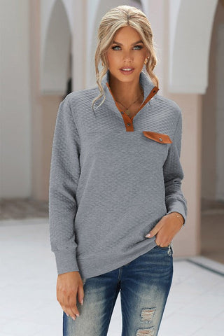 Snap Quilted Pullover - Heather Gray and Taupe