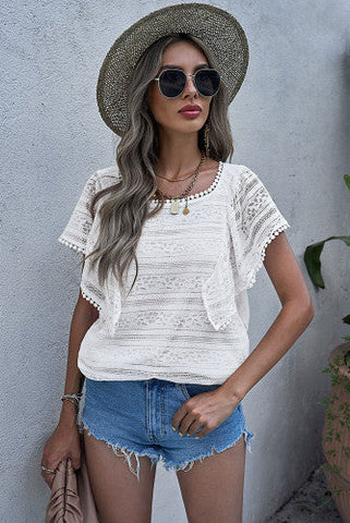 Cascading Ruffle Top - White