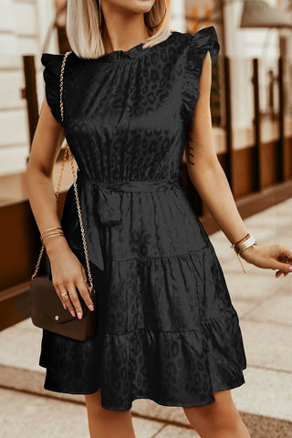Satin Leopard Dress - Black