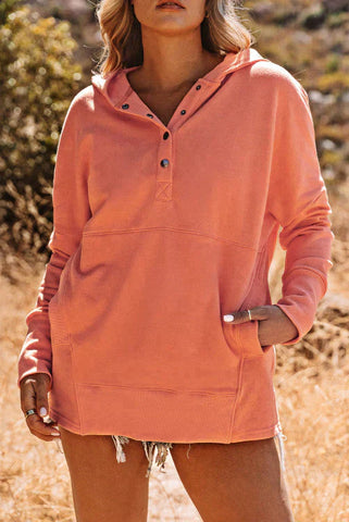 Henley Style Fall Hoodie - Orange