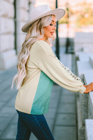 Color Block Leopard Top - Pink