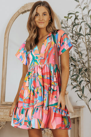 Retro Vibes Short Sleeve Dress - Coral