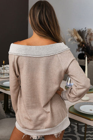 Fashionista Off Shoulder Sweatshirt - Oatmeal