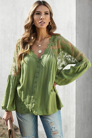 Button Up Lace Top - Green