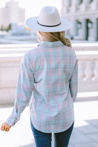 Plaid Button Up Top - Pink and Blue