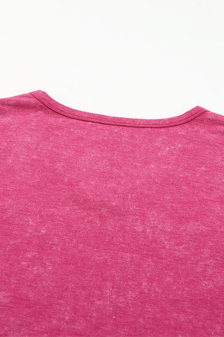 Mineral Washed V-Neck Top - Pink