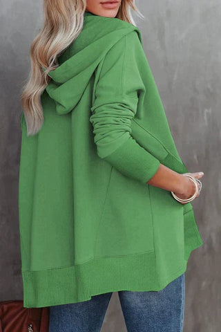 Henley Style Fall Hoodie - Kelly Green