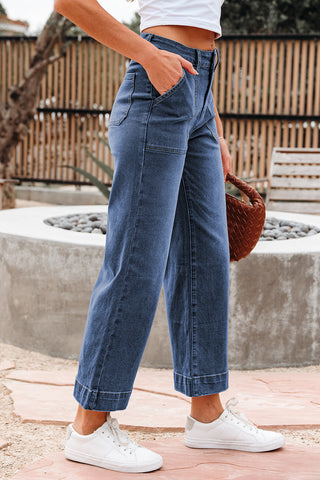 Cropped Wide Leg Jeans - Dark Wash