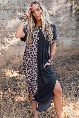 Casual Leopard Maxi Dress - Black