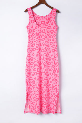 Sleeveless Maxi Dress - Neon Pink Leopard