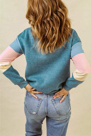 Rainbow Sleeve Crew Neck Sweatshirt - Blue