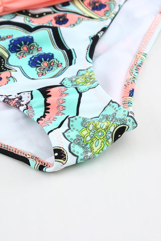 Paisley Push Up Bikini - Peach and Aqua