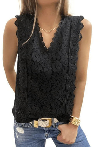 Lace V- Neck Top - Black