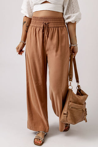 Elastic Waist Wide Leg Pants - Camel