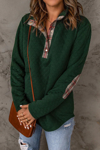 Snap Quilted Pullover - Plaid Green