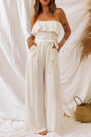 Strapless Linen Jumpsuit - White