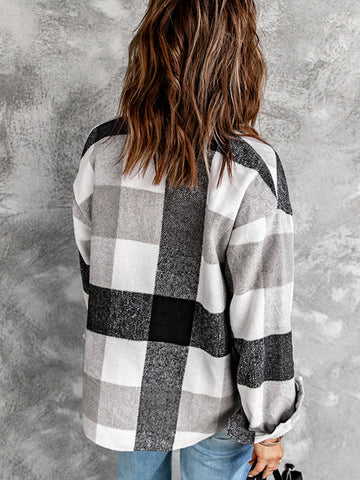 Thick Flannel Buffalo Plaid Shacket with Pockets - Black