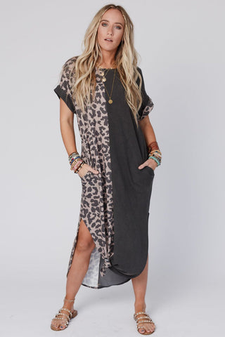 Casual Leopard Maxi Dress - Black