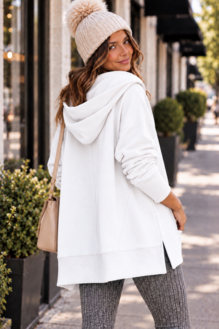 Henley Style Fall Hoodie - White