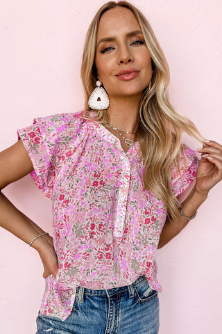 Mandarine Collar Floral Blouse - Pink